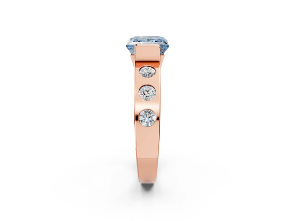 Rose gold Fancy Blue Princess Cut Brilliant Channel-Set Diamond Ring with Bezel Prong Setting