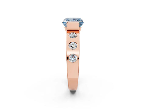 Rose gold Fancy Blue Princess Cut Brilliant Channel-Set Diamond Ring with Bezel Prong Setting_2