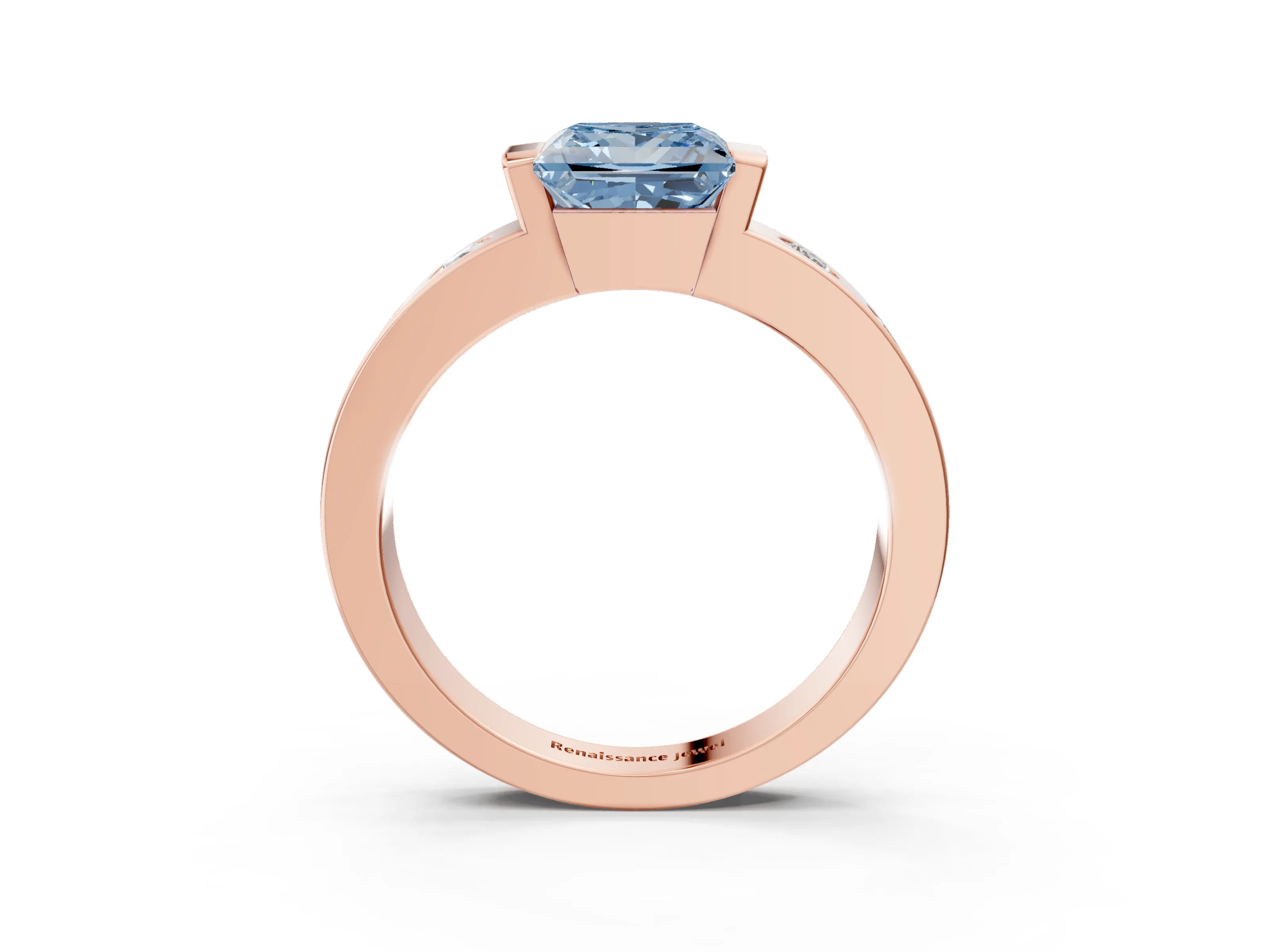 Rose gold Fancy Blue Princess Cut Brilliant Channel-Set Diamond Ring with Bezel Prong Setting_3