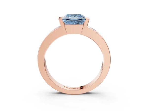 Rose gold Fancy Blue Princess Cut Brilliant Channel-Set Diamond Ring with Bezel Prong Setting