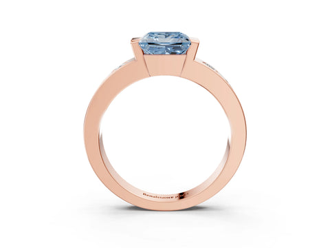 Rose gold Fancy Blue Princess Cut Brilliant Channel-Set Diamond Ring with Bezel Prong Setting_3