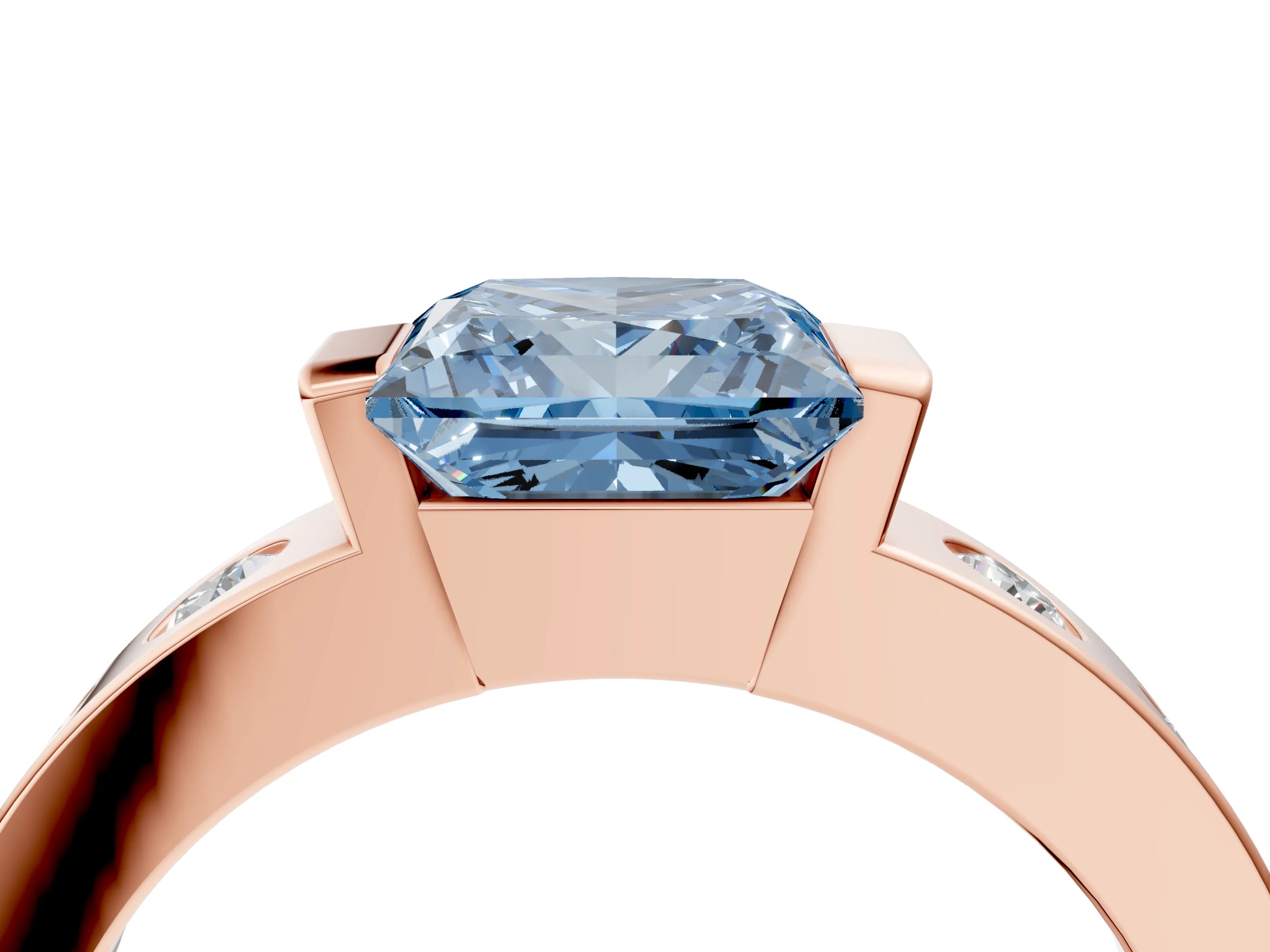 Rose gold Fancy Blue Princess Cut Brilliant Channel-Set Diamond Ring with Bezel Prong Setting_4