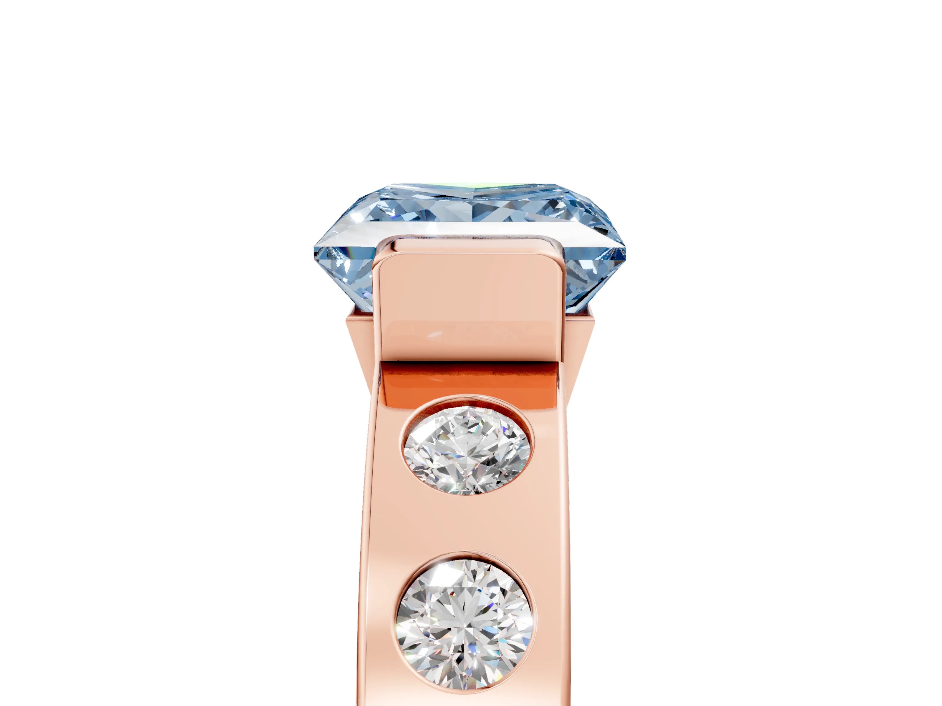 Rose gold Fancy Blue Princess Cut Brilliant Channel-Set Diamond Ring with Bezel Prong Setting_5