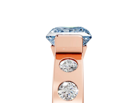 Rose gold Fancy Blue Princess Cut Brilliant Channel-Set Diamond Ring with Bezel Prong Setting_5