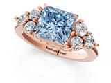 Rose gold Fancy Blue Princess Cut Brilliant Diamond Cluster Accent Solitaire Ring with Prong Setting_1