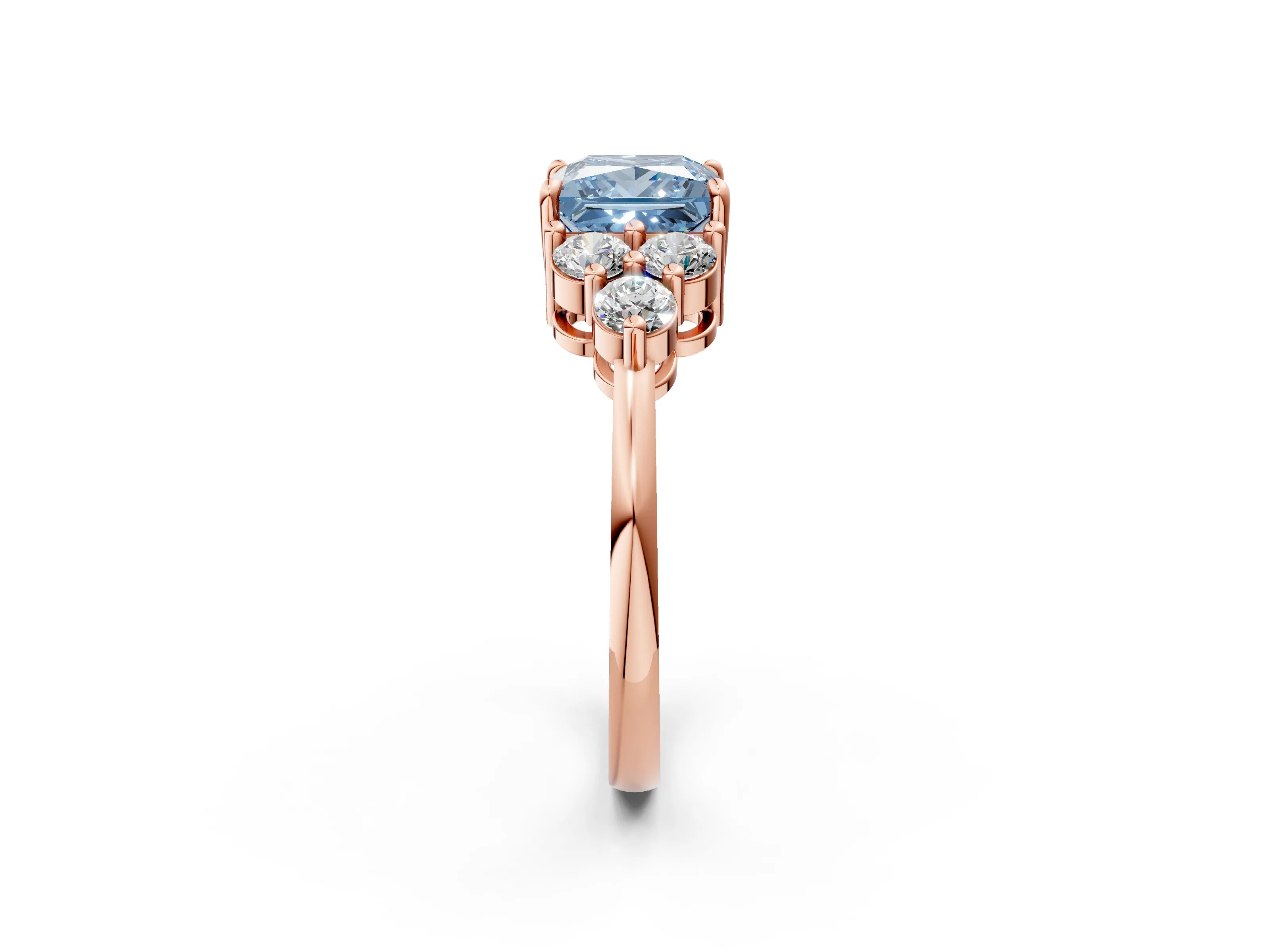 Rose gold Fancy Blue Princess Cut Brilliant Diamond Cluster Accent Solitaire Ring with Prong Setting_2