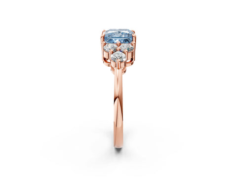 Rose gold Fancy Blue Princess Cut Brilliant Diamond Cluster Accent Solitaire Ring with Prong Setting_2