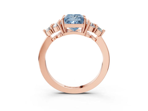 Rose gold Fancy Blue Princess Cut Brilliant Diamond Cluster Accent Solitaire Ring with Prong Setting_3