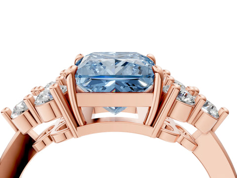 Rose gold Fancy Blue Princess Cut Brilliant Diamond Cluster Accent Solitaire Ring with Prong Setting_4