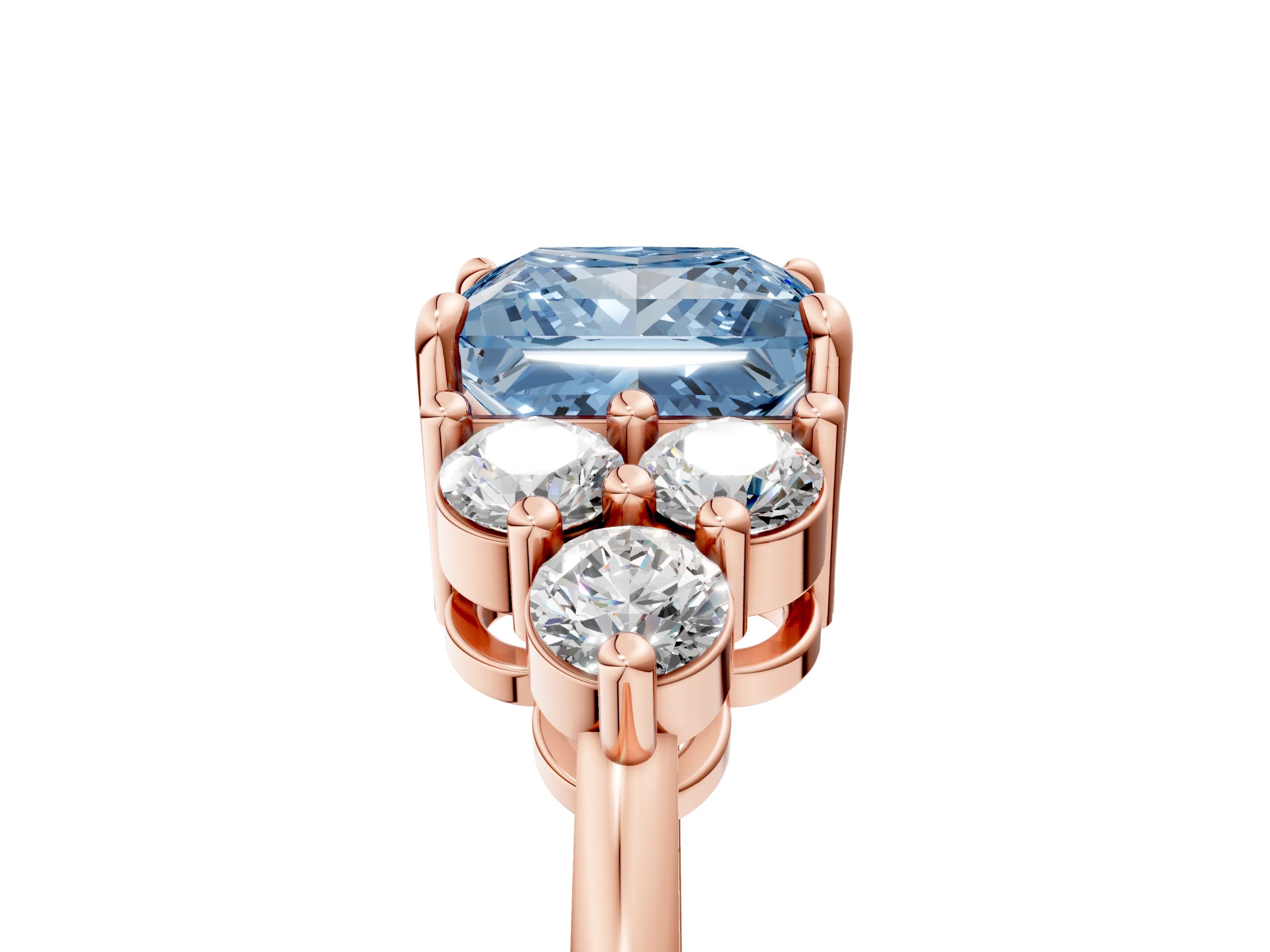 Rose gold Fancy Blue Princess Cut Brilliant Diamond Cluster Accent Solitaire Ring with Prong Setting_5