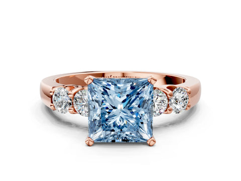 Rose gold Fancy Blue Princess Cut Brilliant Diamond Five-Stone Engagement Ring with Prong Setting on a Classic Band_3
