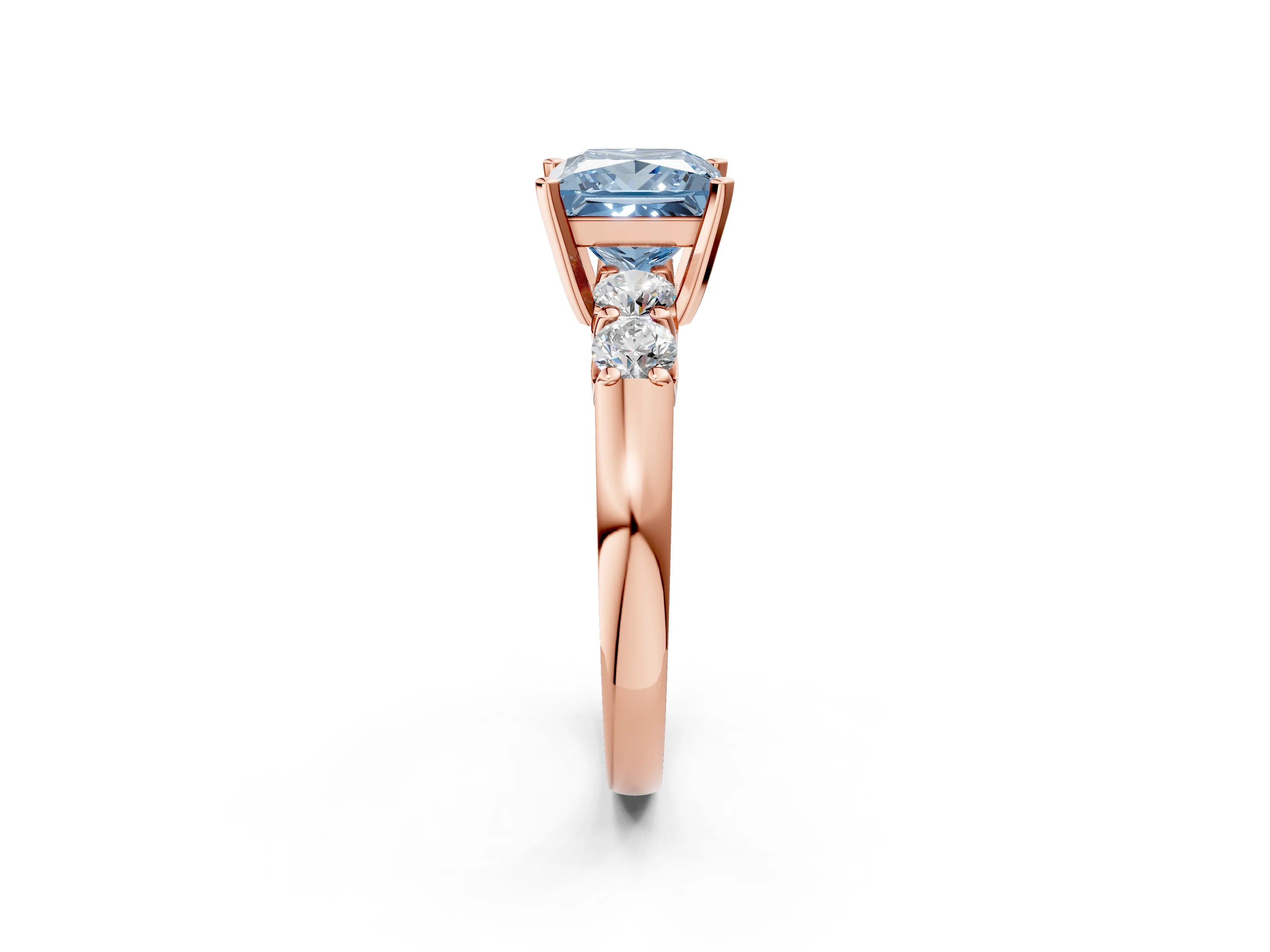 Rose gold Fancy Blue Princess Cut Brilliant Diamond Five-Stone Engagement Ring with Prong Setting on a Classic Band_5