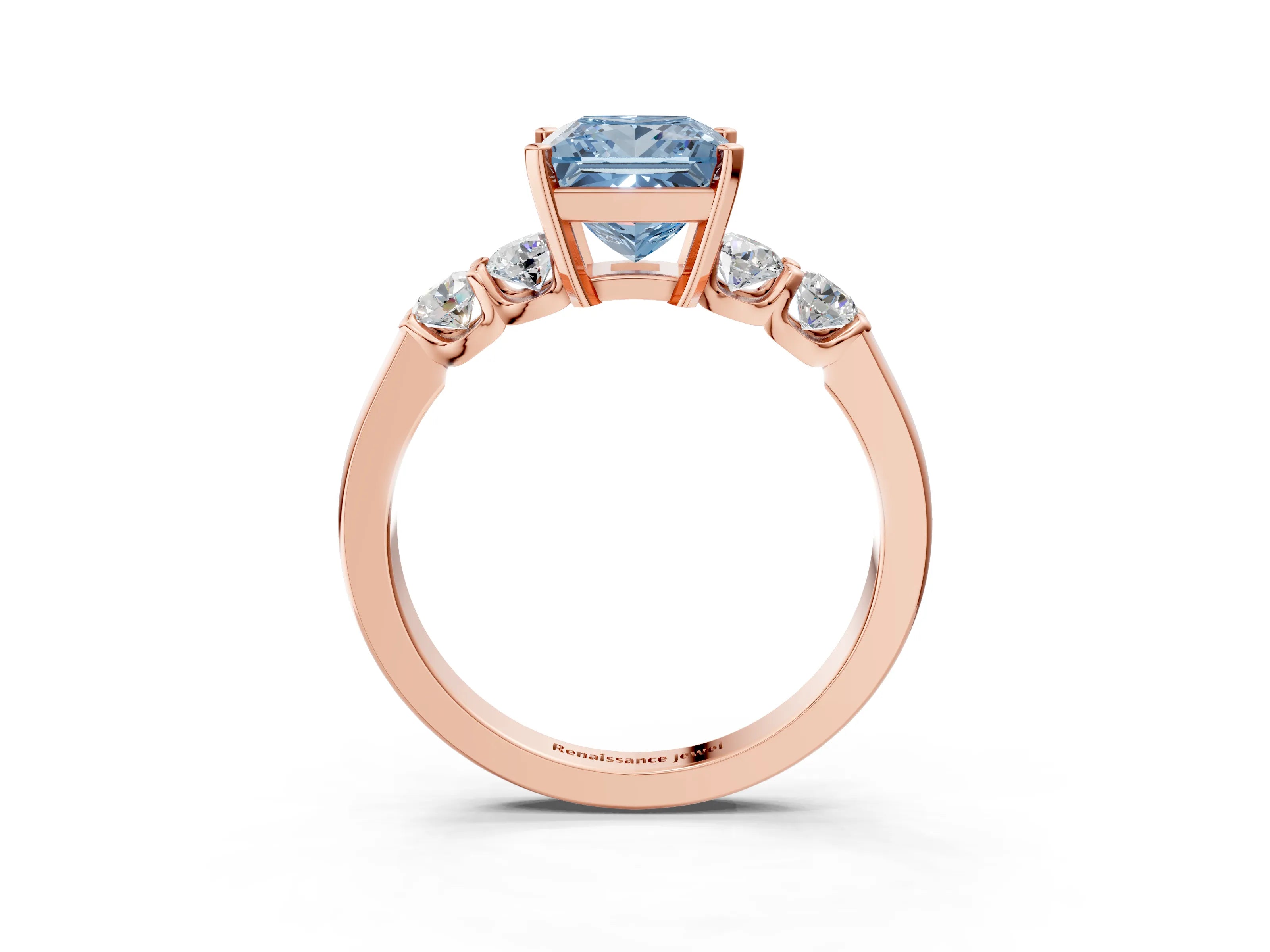 Rose gold Fancy Blue Princess Cut Brilliant Diamond Five-Stone Engagement Ring with Prong Setting on a Classic Band_6