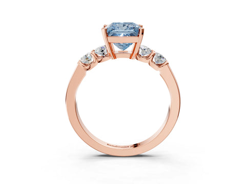 Rose gold Fancy Blue Princess Cut Brilliant Diamond Five-Stone Engagement Ring with Prong Setting on a Classic Band_6