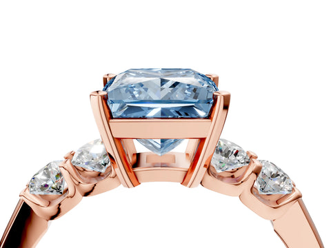 Rose gold Fancy Blue Princess Cut Brilliant Diamond Five-Stone Engagement Ring with Prong Setting on a Classic Band_7