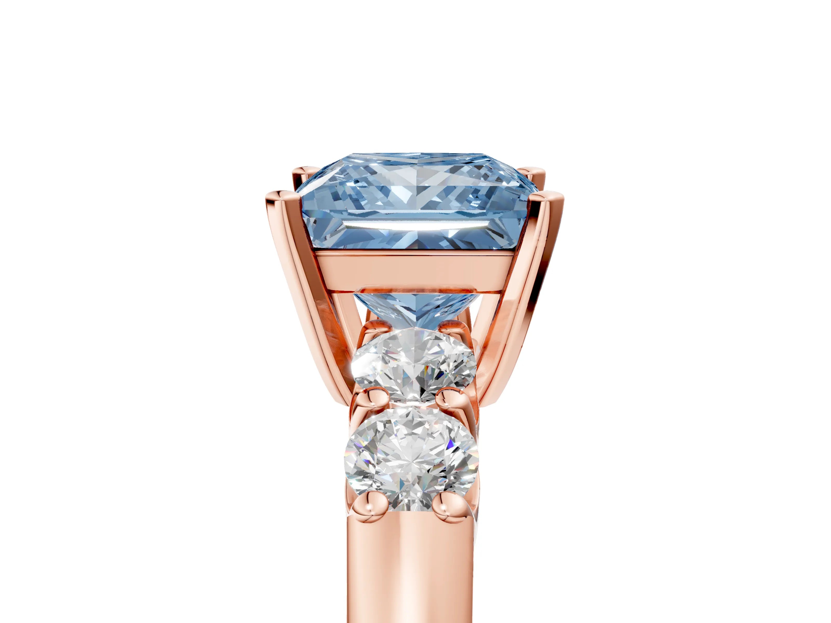 Rose gold Fancy Blue Princess Cut Brilliant Diamond Five-Stone Engagement Ring with Prong Setting on a Classic Band_8