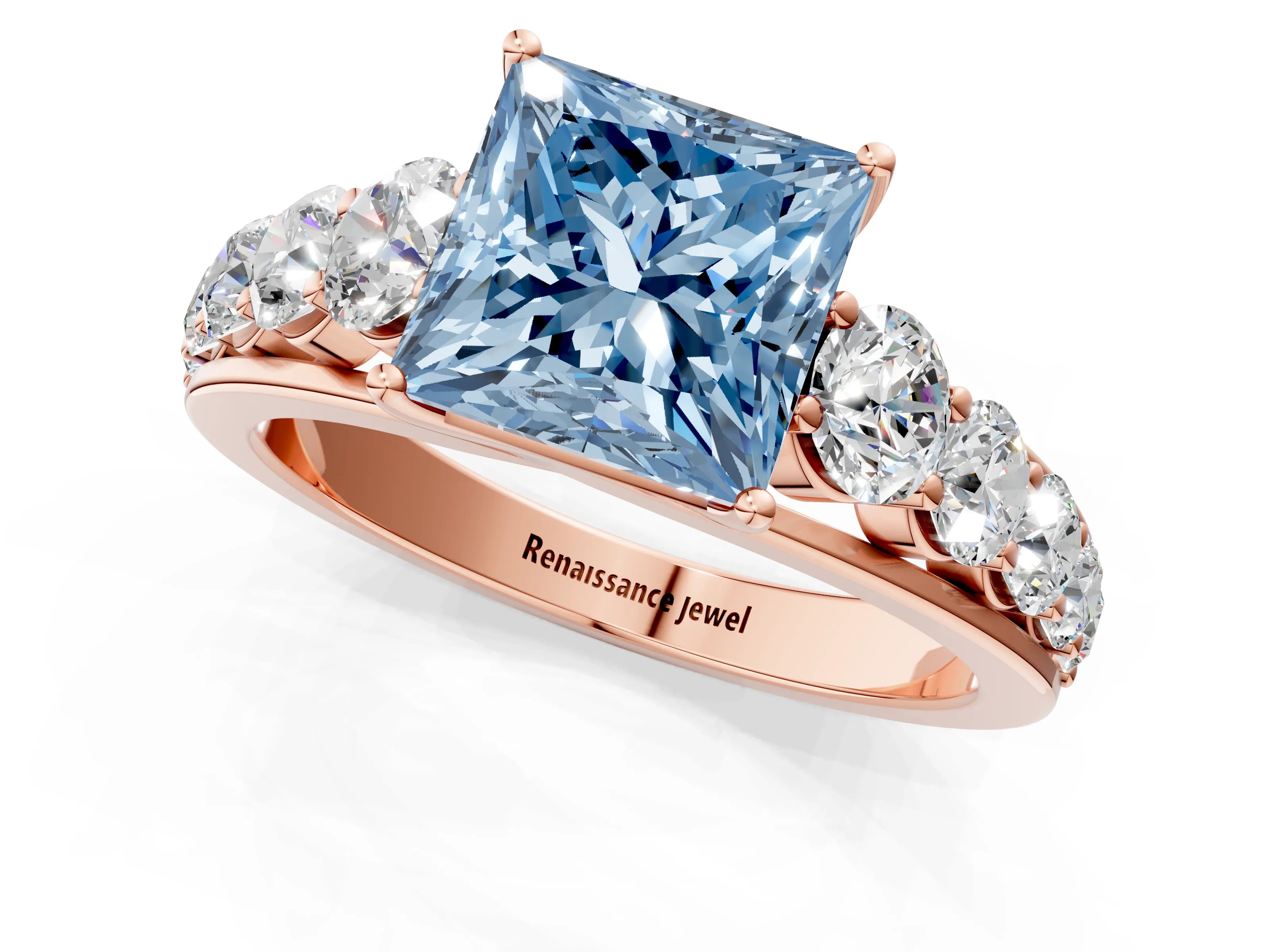 Rose gold Fancy Blue Princess Cut Brilliant Diamond Pavé Band with Six-Prong Setting_1