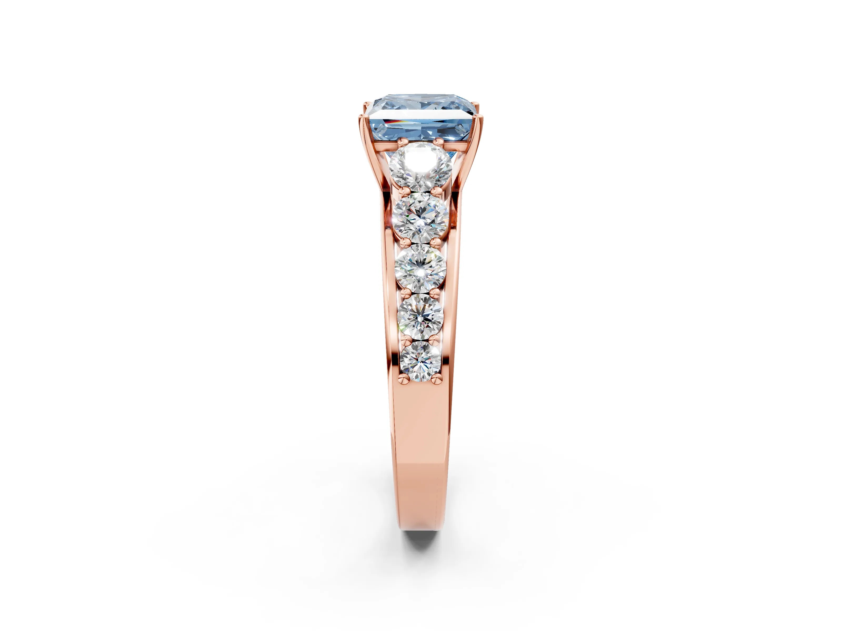 Rose gold Fancy Blue Princess Cut Brilliant Diamond Pavé Band with Six-Prong Setting_2