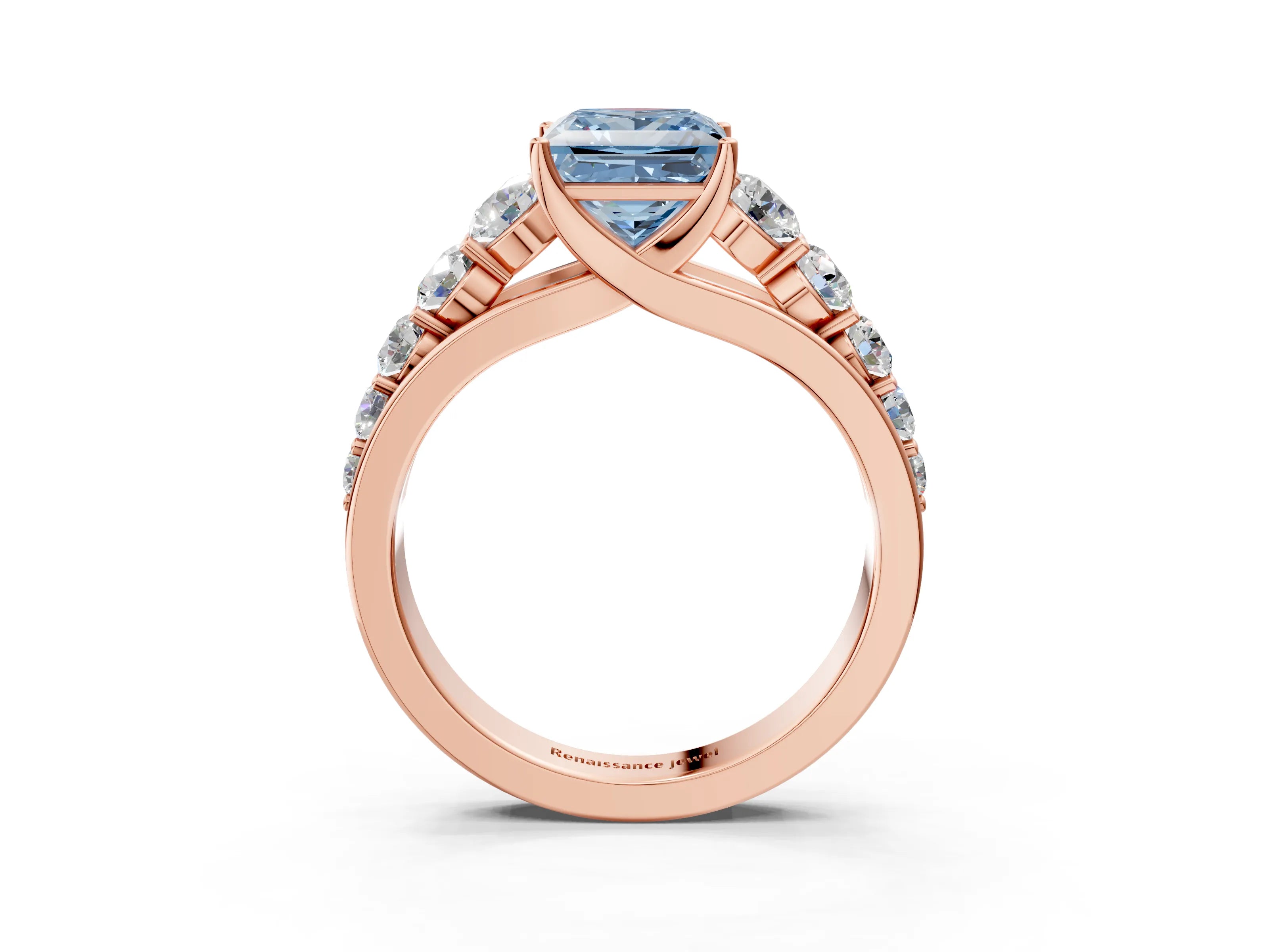 Rose gold Fancy Blue Princess Cut Brilliant Diamond Pavé Band with Six-Prong Setting_3