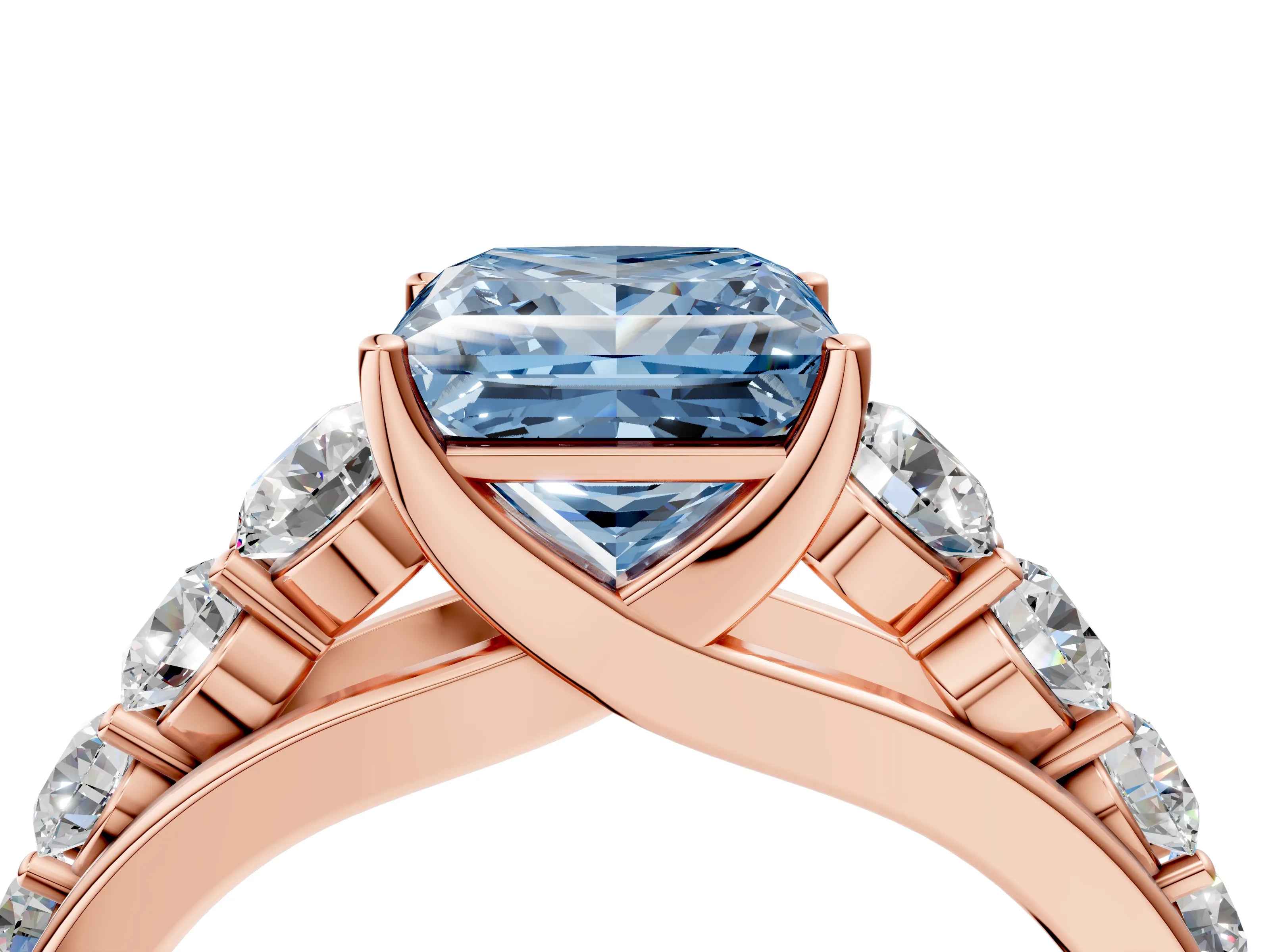 Rose gold Fancy Blue Princess Cut Brilliant Diamond Pavé Band with Six-Prong Setting_4
