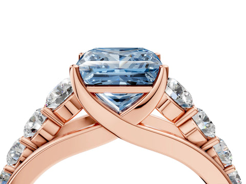 Rose gold Fancy Blue Princess Cut Brilliant Diamond Pavé Band with Six-Prong Setting_4
