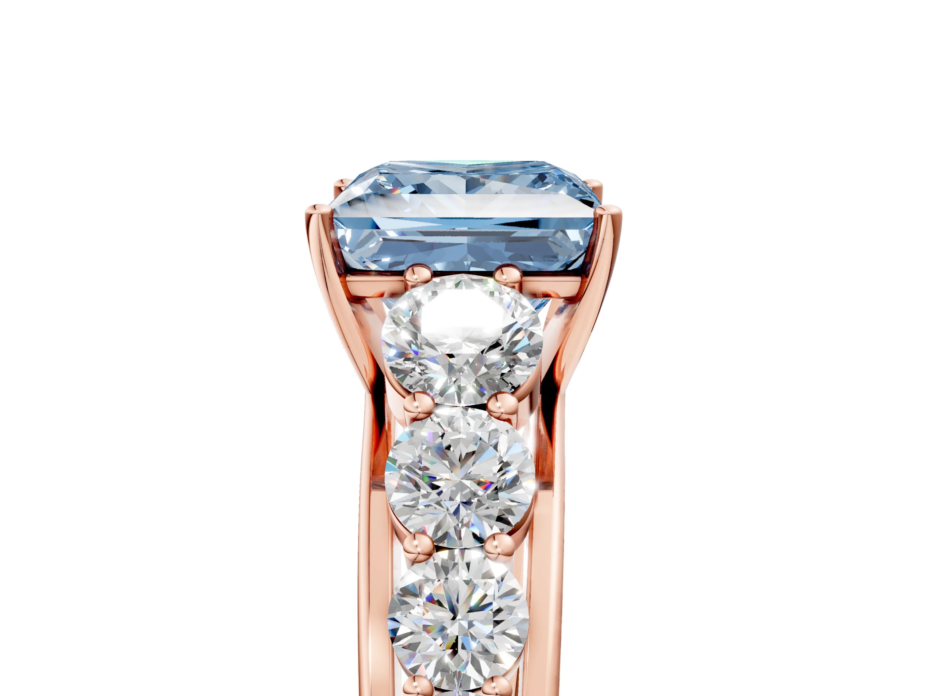 Rose gold Fancy Blue Princess Cut Brilliant Diamond Pavé Band with Six-Prong Setting_5