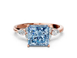 Rose gold Fancy Blue Princess Cut Brilliant Diamond Solitaire Ring with Pear Side Stones and Four-Prong Setting_3