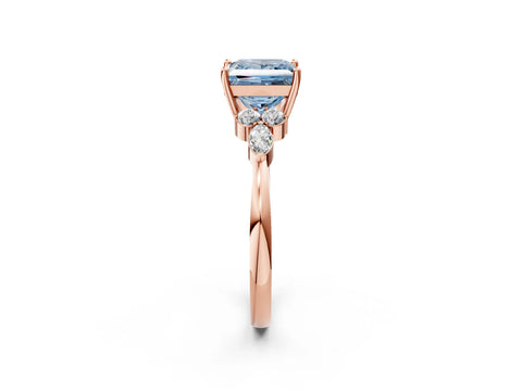 Rose gold Fancy Blue Princess Cut Brilliant Diamond Solitaire Ring with Pear Side Stones and Four-Prong Setting_5