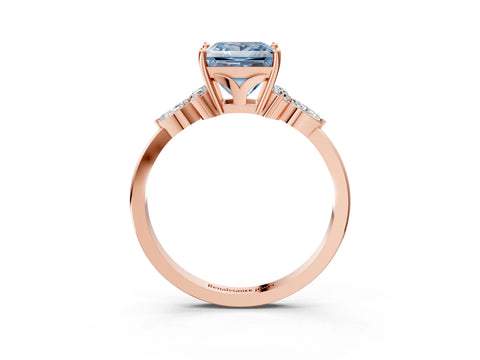 Rose gold Fancy Blue Princess Cut Brilliant Diamond Solitaire Ring with Pear Side Stones and Four-Prong Setting_6