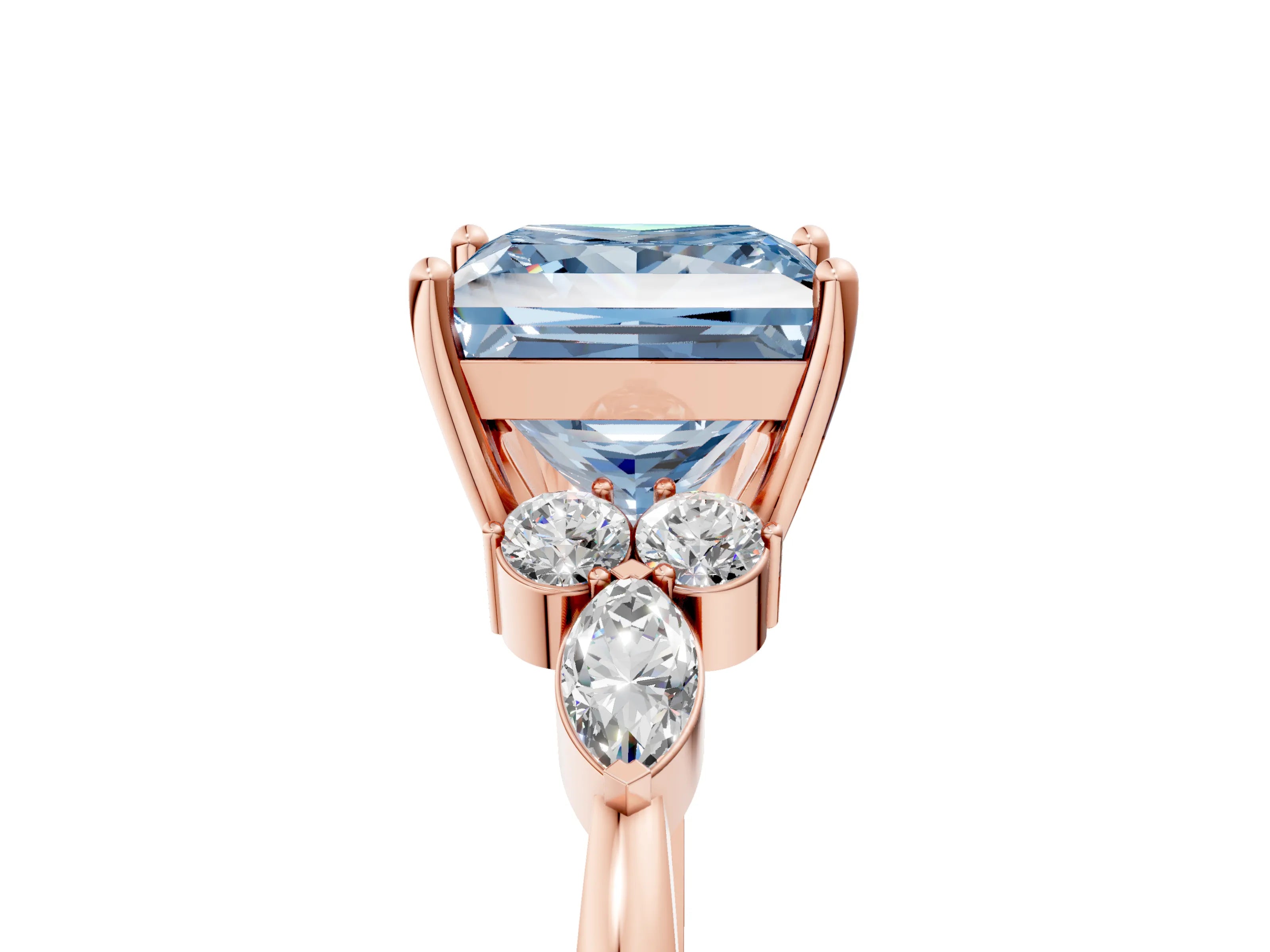 Rose gold Fancy Blue Princess Cut Brilliant Diamond Solitaire Ring with Pear Side Stones and Four-Prong Setting_8