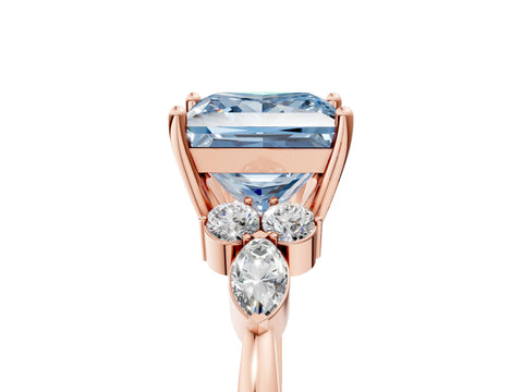 Rose gold Fancy Blue Princess Cut Brilliant Diamond Solitaire Ring with Pear Side Stones and Four-Prong Setting_8