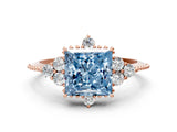 Rose gold Fancy Blue Princess Cut Brilliant Diamond with Cluster Setting on a Beaded Band and Four-Prong Setting