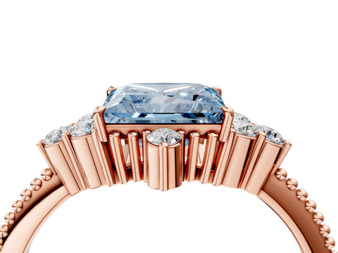 Rose gold Fancy Blue Princess Cut Brilliant Diamond with Cluster Setting on a Beaded Band and Four-Prong Setting_4