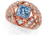 Rose gold Fancy Blue Princess Cut Brilliant Halo Pave Diamond Milgrain Ring_1