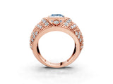 Rose gold Fancy Blue Princess Cut Brilliant Halo Pave Diamond Milgrain Ring_3