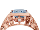 Rose gold Fancy Blue Princess Cut Brilliant Milgrain Filigree Diamond Ring with Square Prong Setting_4