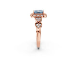 Rose gold Fancy Blue Princess Cut Brilliant Milgrain Pave Heart Band Solitaire Ring_2