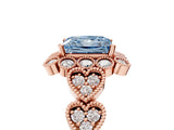 Rose gold Fancy Blue Princess Cut Brilliant Milgrain Pave Heart Band Solitaire Ring_5