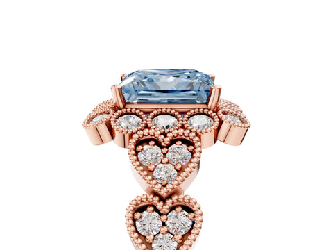 Rose gold Fancy Blue Princess Cut Brilliant Milgrain Pave Heart Band Solitaire Ring_5