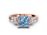 Rose gold Fancy Blue Princess Cut Brilliant Three-Stone Diamond Ring with Pavé Band and Four-Prong Setting_15
