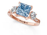 Rose gold Fancy Blue Princess Cut Brilliant Three-Stone Diamond Ring with Pavé Band and Four-Prong Setting_16