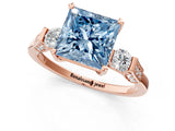 Rose gold Fancy Blue Princess Cut Brilliant Three-Stone Pave Band with Four-Prong Setting_1