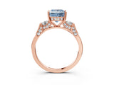 Rose gold Fancy Blue Princess Cut Brilliant Three-Stone Pave Band with Four-Prong Setting_3