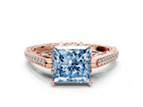 Rose gold Fancy Blue Princess  Cut Cathedral Pave Diamond Engagement Ring with Six-Prong Setting_32