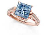 Rose gold Fancy Blue Princess  Cut Cathedral Pave Diamond Engagement Ring with Six-Prong Setting_33