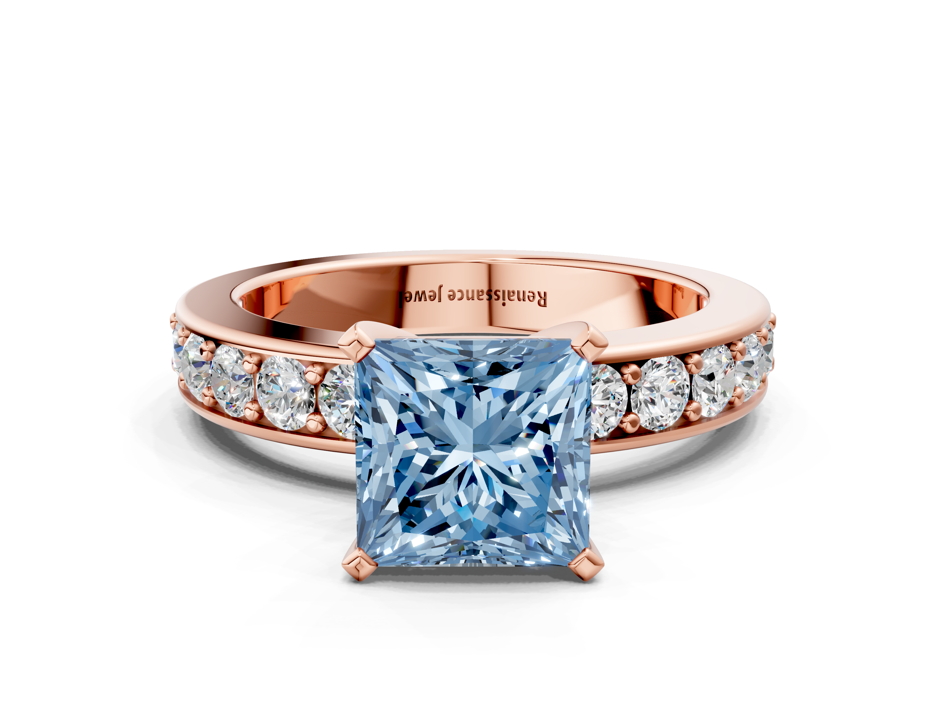 Rose gold Fancy Blue Princess  Cut Channel Set Diamond Engagement Ring with Four-Prong Setting_217