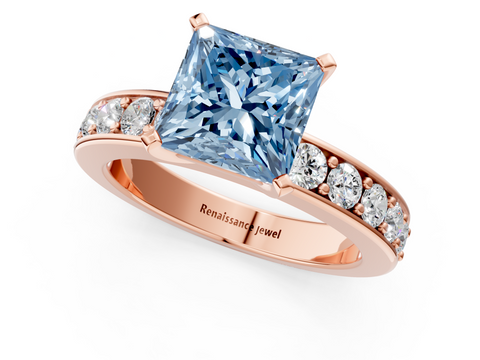 Rose gold Fancy Blue Princess  Cut Channel Set Diamond Engagement Ring with Four-Prong Setting_218