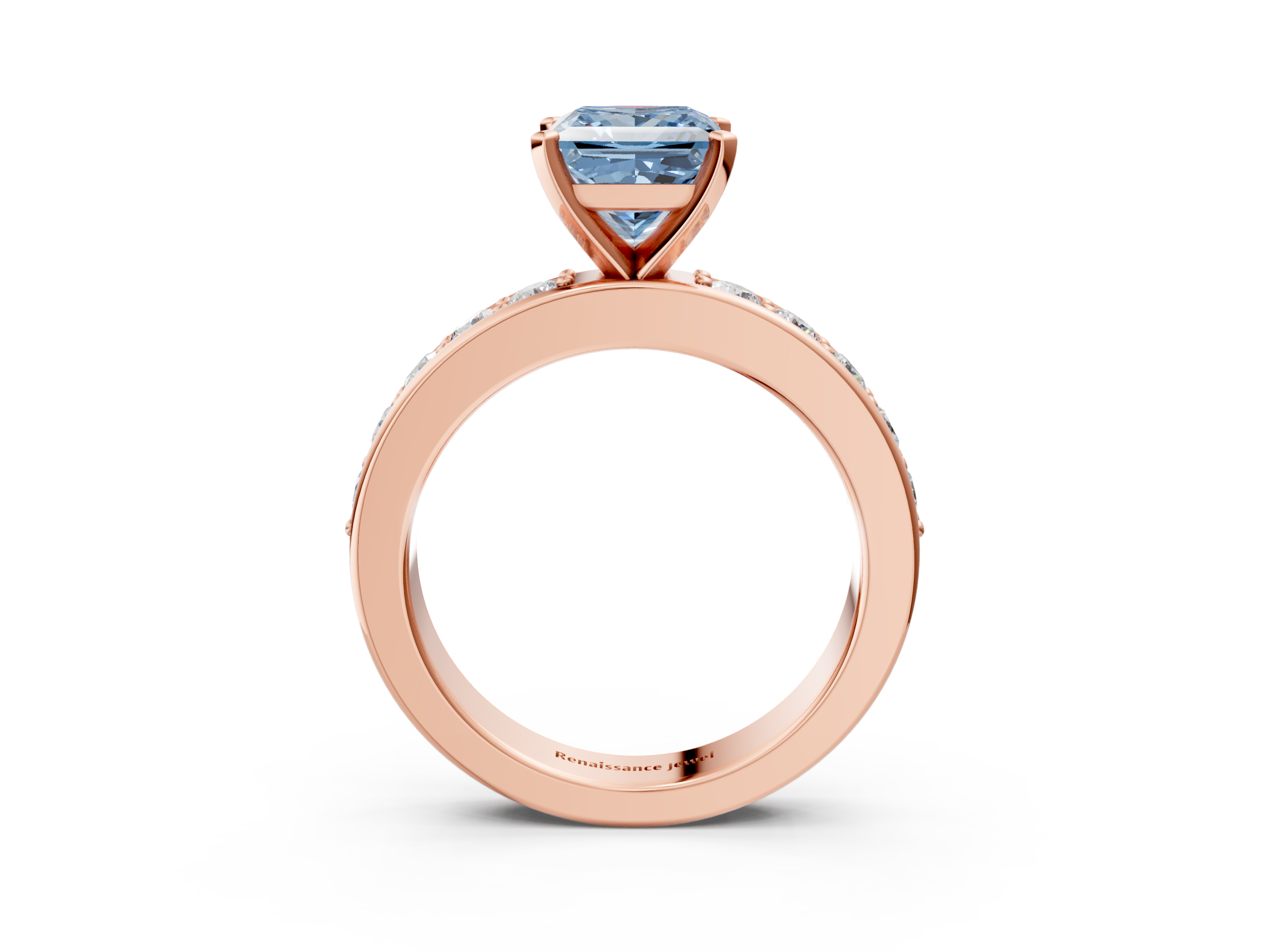Rose gold Fancy Blue Princess  Cut Channel Set Diamond Engagement Ring with Four-Prong Setting_220