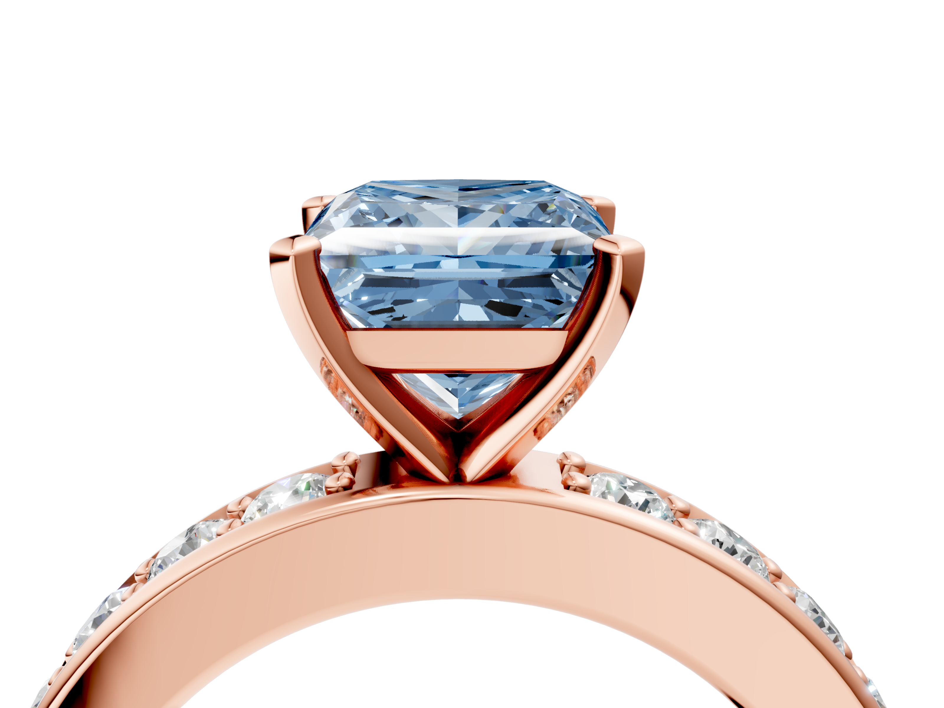 Rose gold Fancy Blue Princess  Cut Channel Set Diamond Engagement Ring with Four-Prong Setting_221