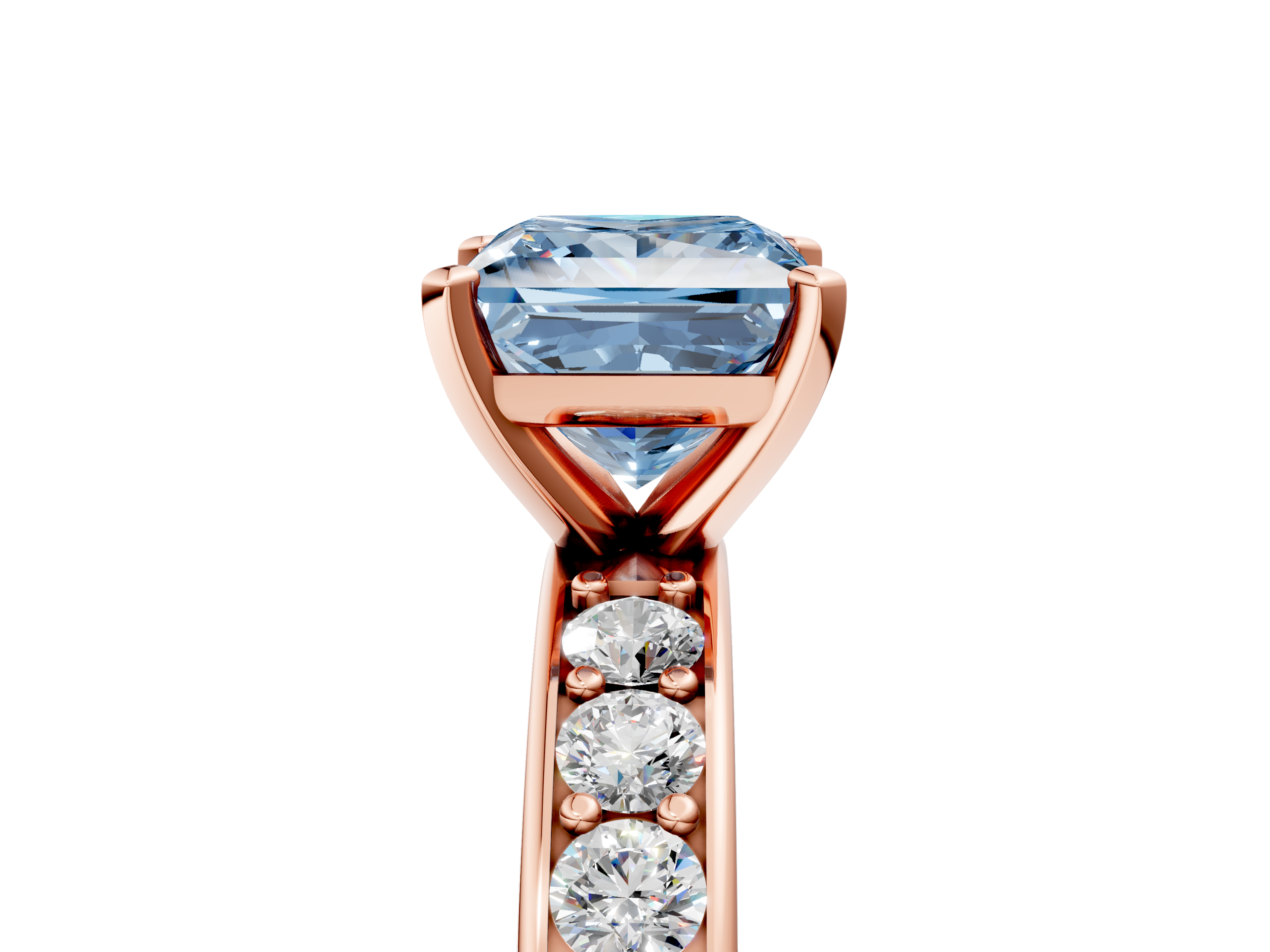Rose gold Fancy Blue Princess  Cut Channel Set Diamond Engagement Ring with Four-Prong Setting_222